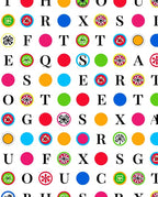 Colorful Circular Letter Graphics Rug