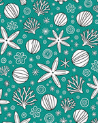 Teal White Underwater Starfish Coral Seamless Rug