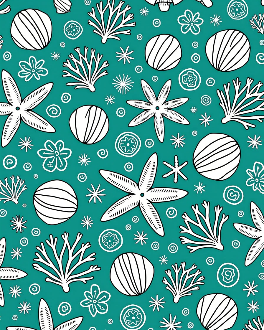 Teal White Underwater Starfish Coral Seamless Rug