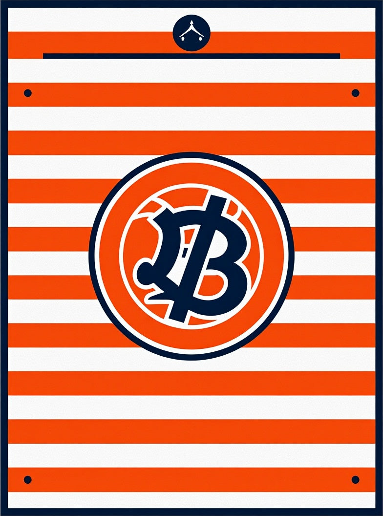 Bold Orange and Navy Stripe Emblem Rug