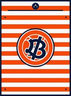 Bold Orange and Navy Stripe Emblem Rug