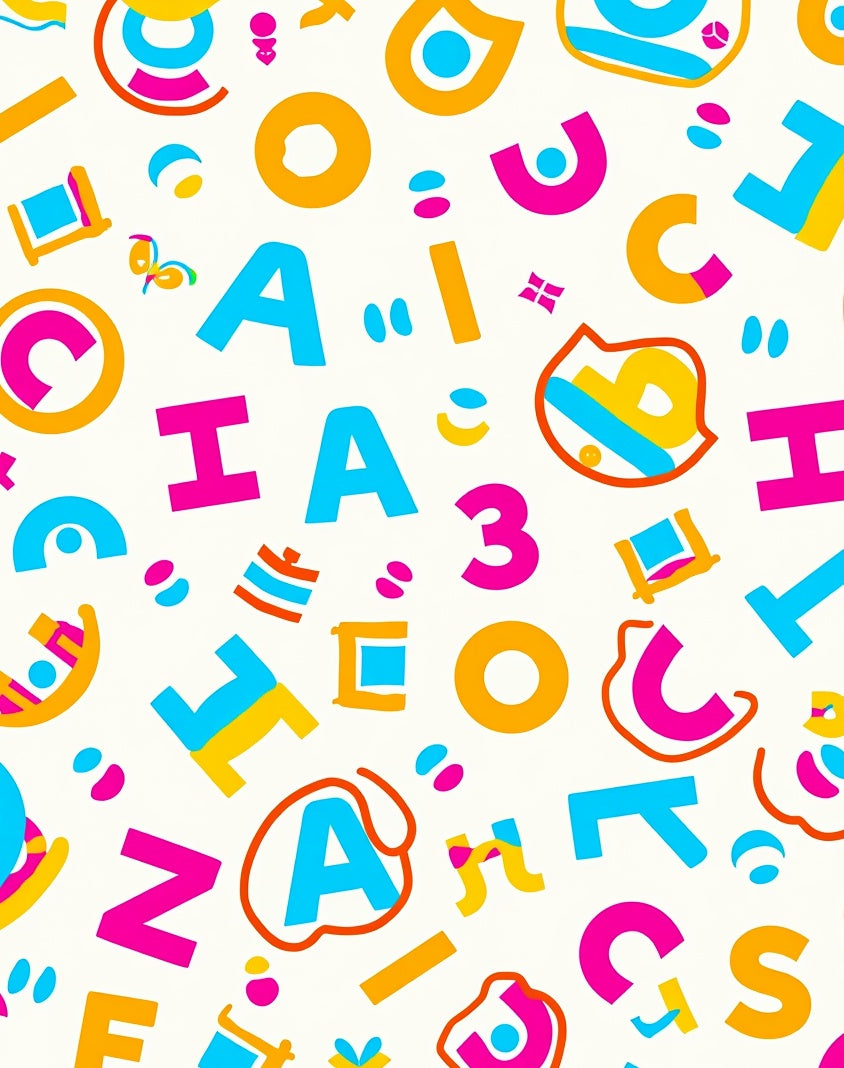 Vibrant Alphabet And Numbers Whimsical Collage Rug