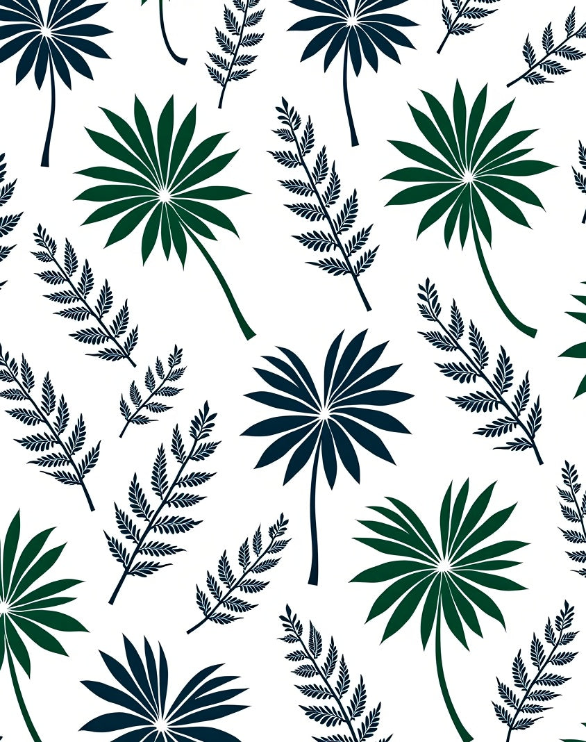 Tropical Palm Fern Foliage Navy Green Rug