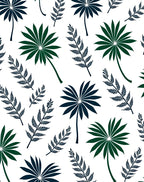 Tropical Palm Fern Foliage Navy Green Rug