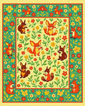 Whimsical Fox and Squirrel Floral Border Rug
