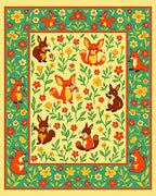 Whimsical Fox and Squirrel Floral Border Rug