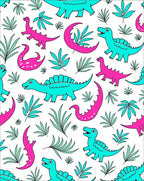 Playful Pink Turquoise Dinosaur Jungle Rug