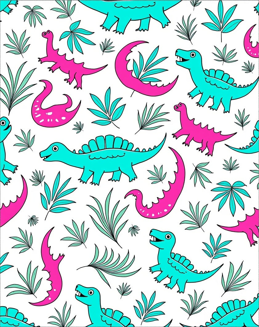 Playful Pink Turquoise Dinosaur Jungle Rug