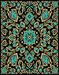 Bold Black Teal Floral Damask Rug