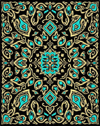 Bold Black Teal Floral Damask Rug