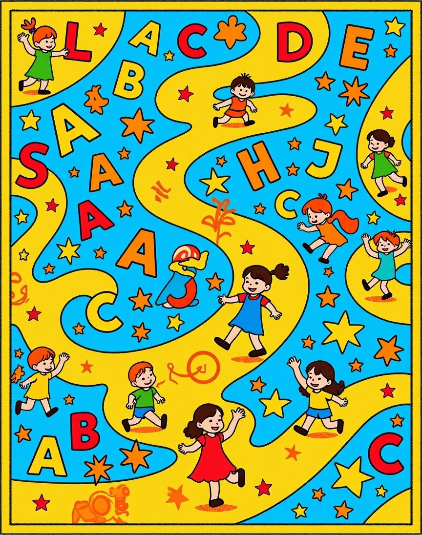 Alphabet Children Yellow Blue Playful Rug