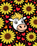 Charming Cow Sunflowers Hearts Black Rug