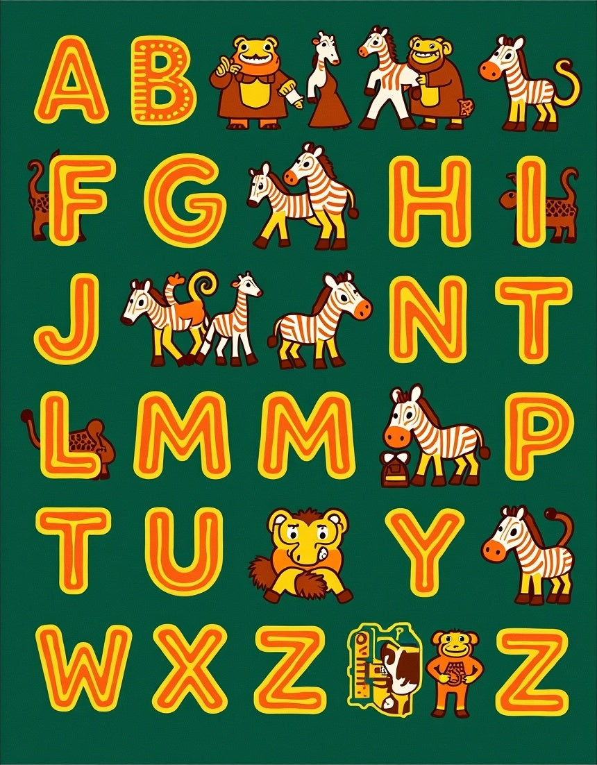 Jungle Alphabet Animals Green Rug