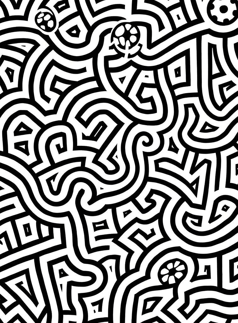 Bold Black Linear Maze Rug