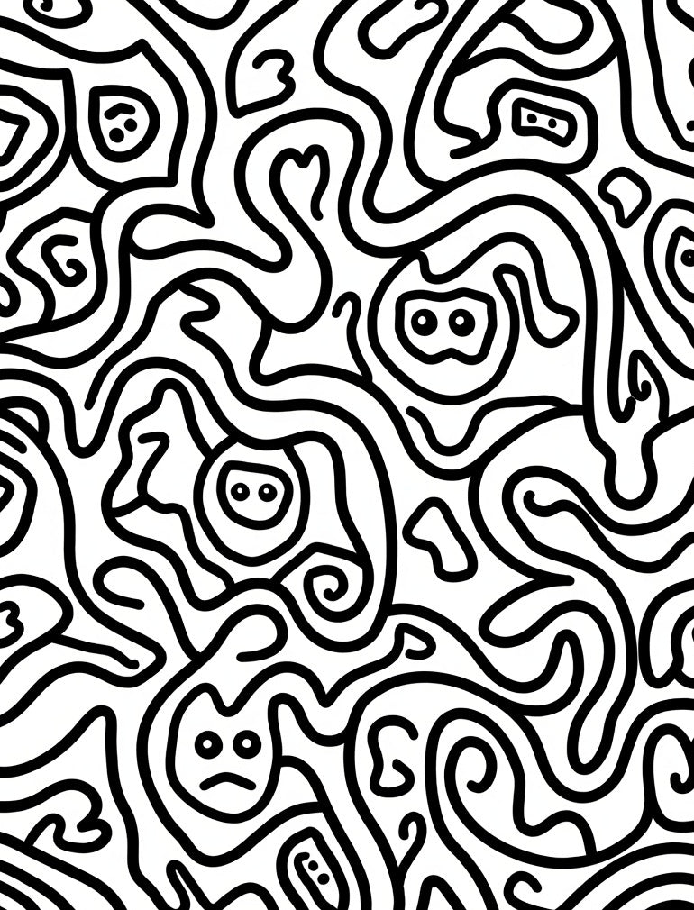 Whimsical Black And White Doodle Swirls Rug