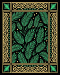 Green Palm Frond Black Garden Border Rug