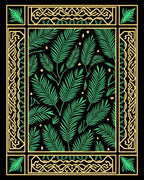 Green Palm Frond Black Garden Border Rug