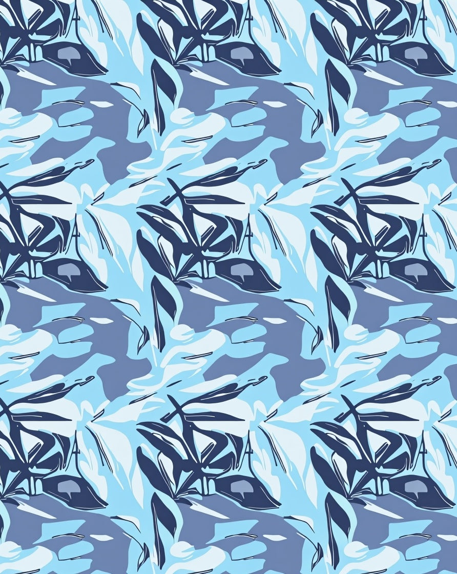 Cool Blue Leafy Camouflage Abstract Rug