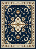 Deep Blue Ivory Floral Medallion Rug