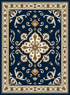 Deep Blue Ivory Floral Medallion Rug