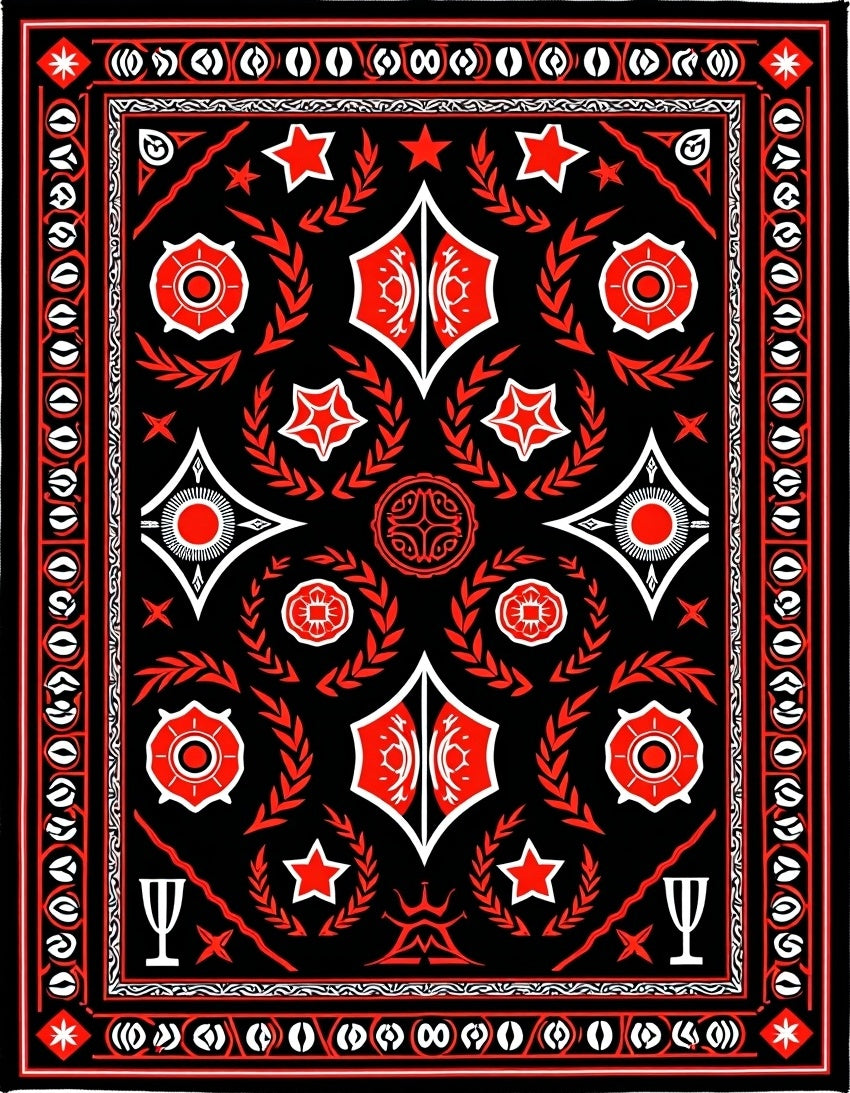 Modern Black Red Geometric Star Rug