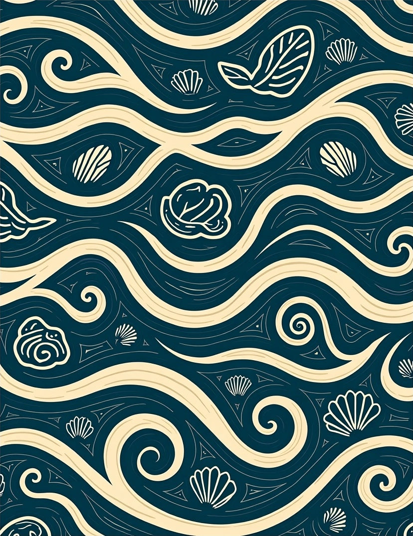 Oceanic Cream Wave Shell Medallion Rug