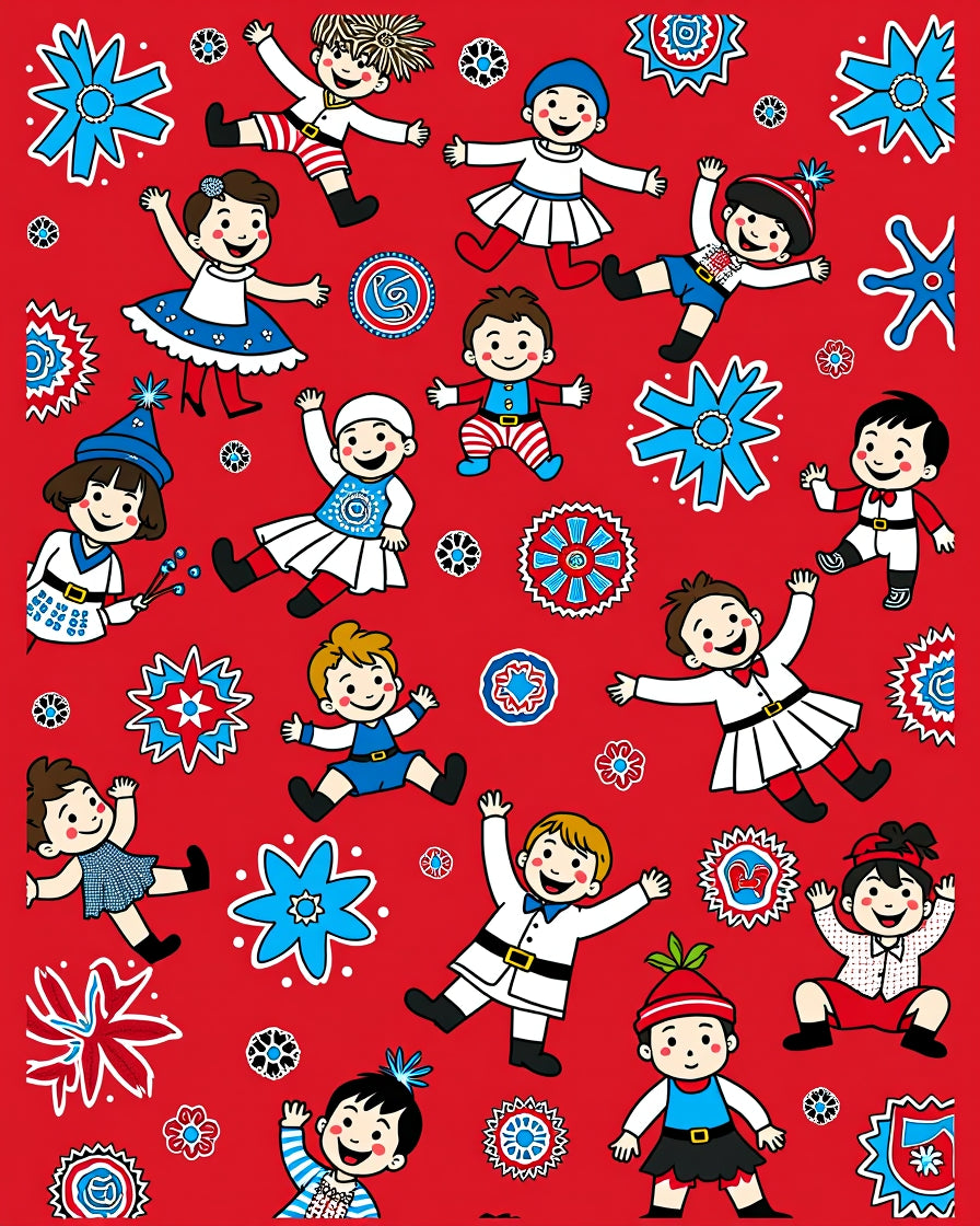 Joyful Children Red Festive Medallion Rug