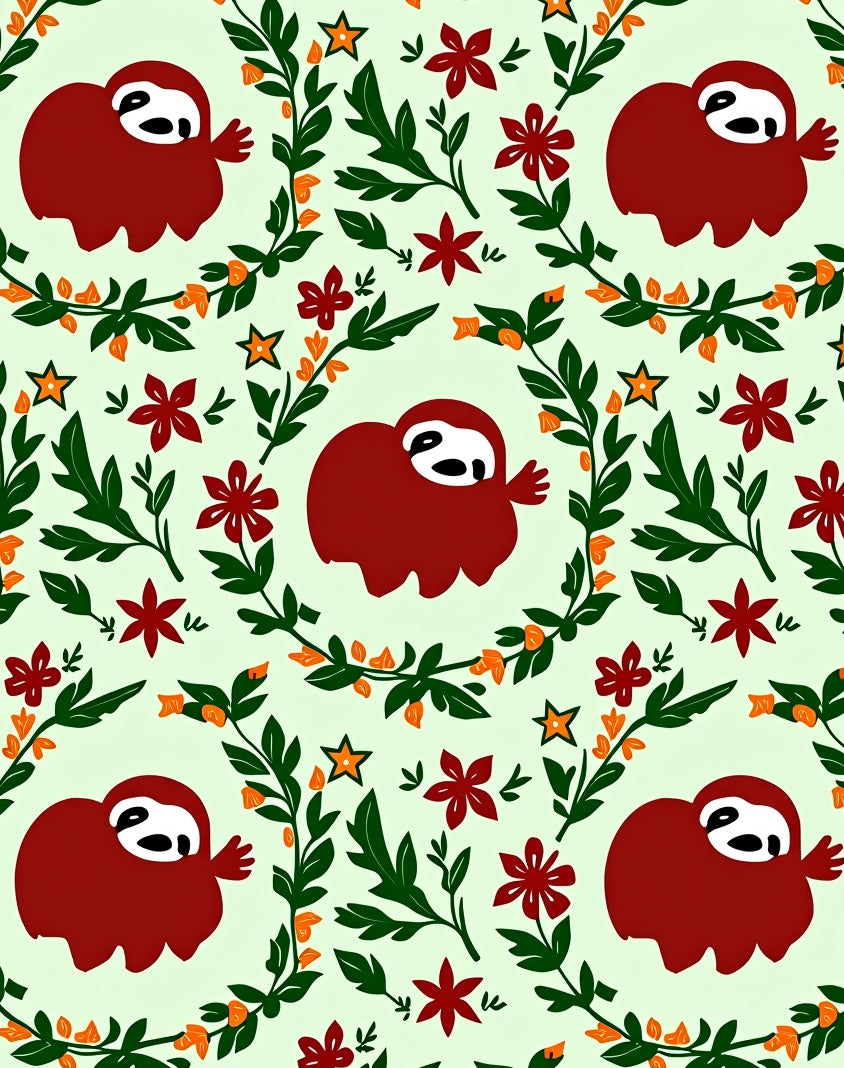 Whimsical Red Sloth Garden Floral Rug