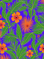 Vibrant Orange Flower Tropical Leaf Rug