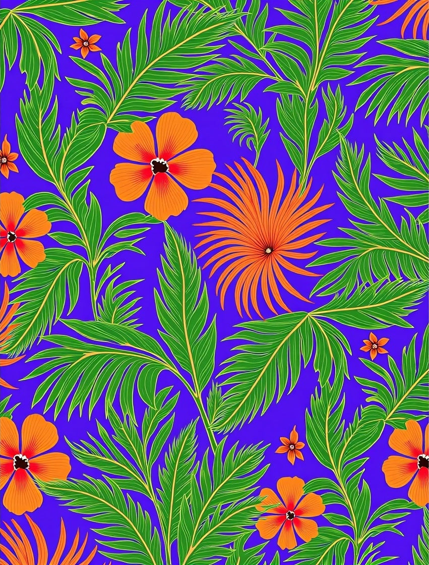 Vibrant Orange Flower Tropical Leaf Rug
