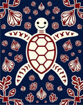 Navy Red Turtle Shell Foliage Rug