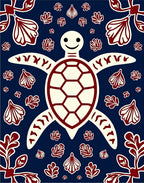 Navy Red Turtle Shell Foliage Rug