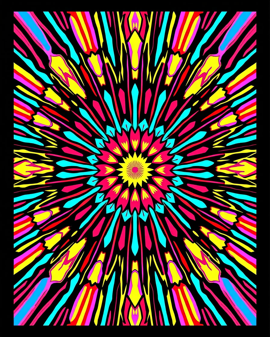 Vibrant Psychedelic Sunburst Medallion Rug