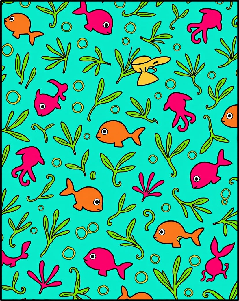 Playful Fish and Seaweed Ocean Scene Rug