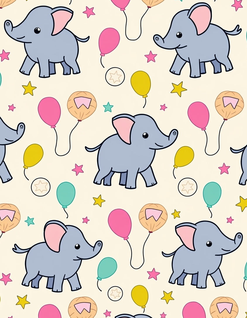 Cute Blue Elephants Whimsical Balloon Stars Rug