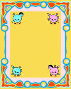 Cute Whimsical Creature Border Yellow Rug