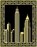 Golden Cityscape Urban Skyline Rug