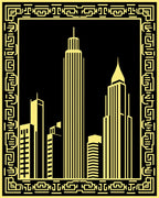 Golden Cityscape Urban Skyline Rug