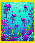 Neon Purple Jellyfish Undersea Garden Rug