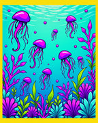 Neon Purple Jellyfish Undersea Garden Rug