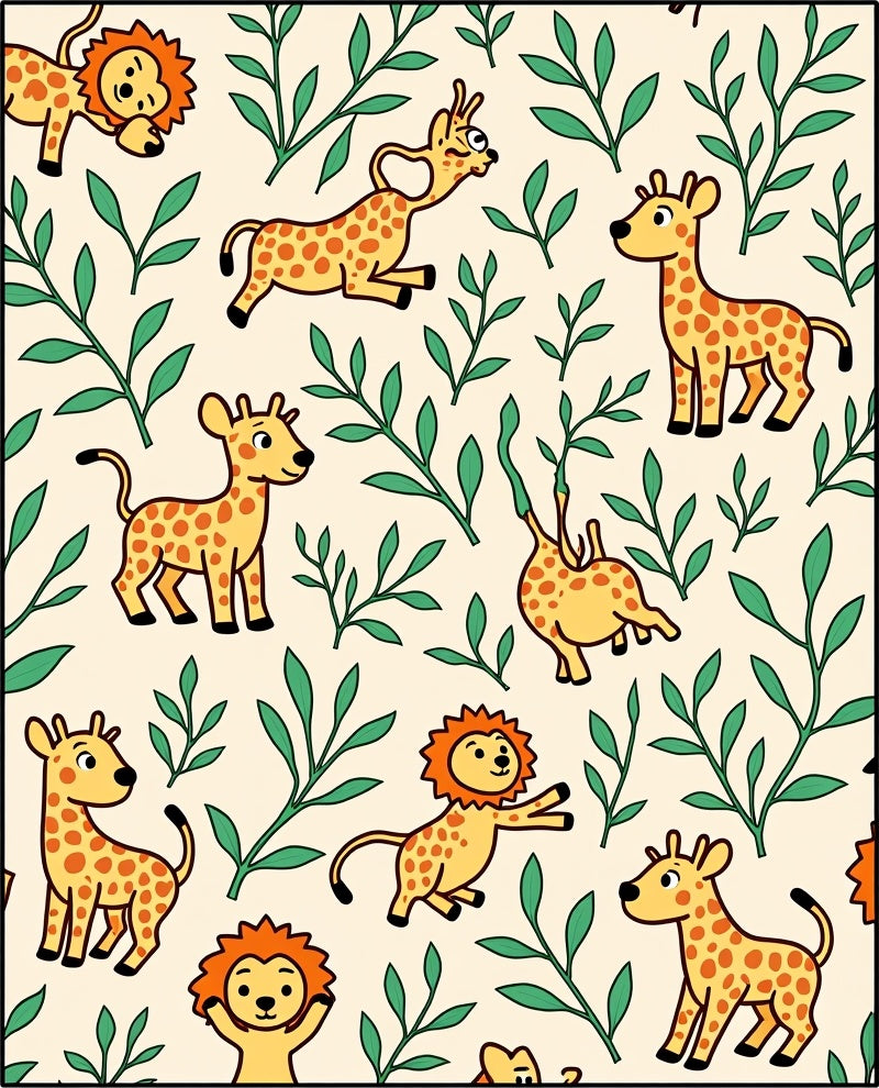 Whimsical Safari Animals Greenery Playtime Rug