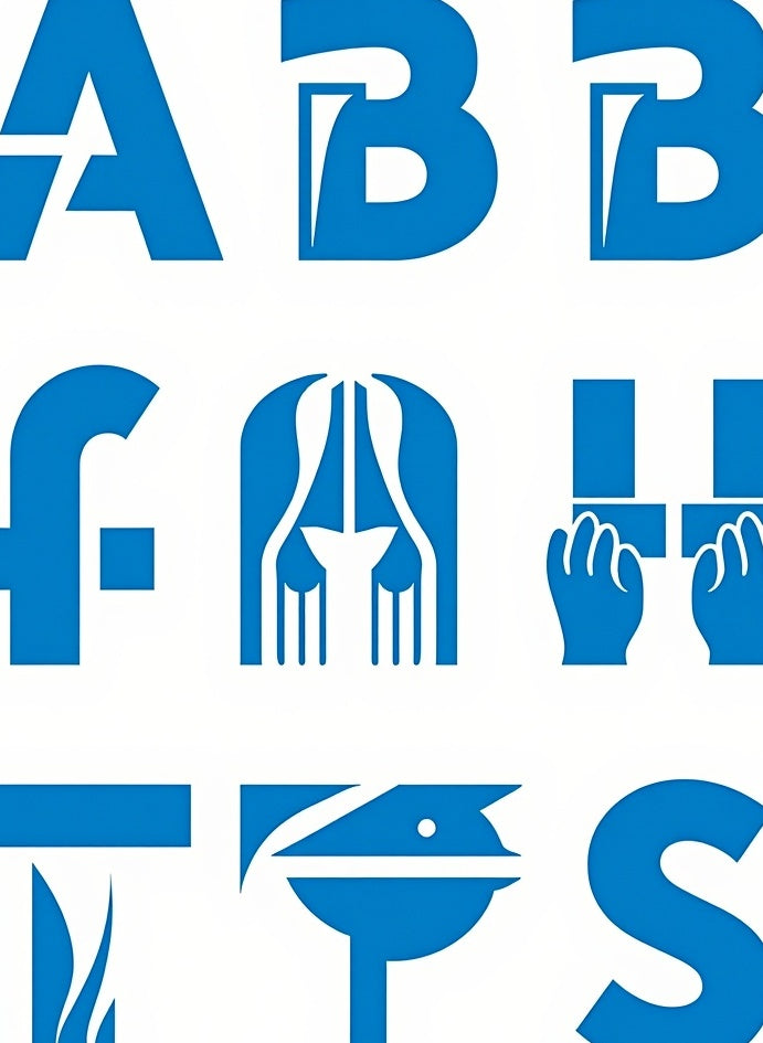 Bold Blue Abstract Letterform Collage Rug