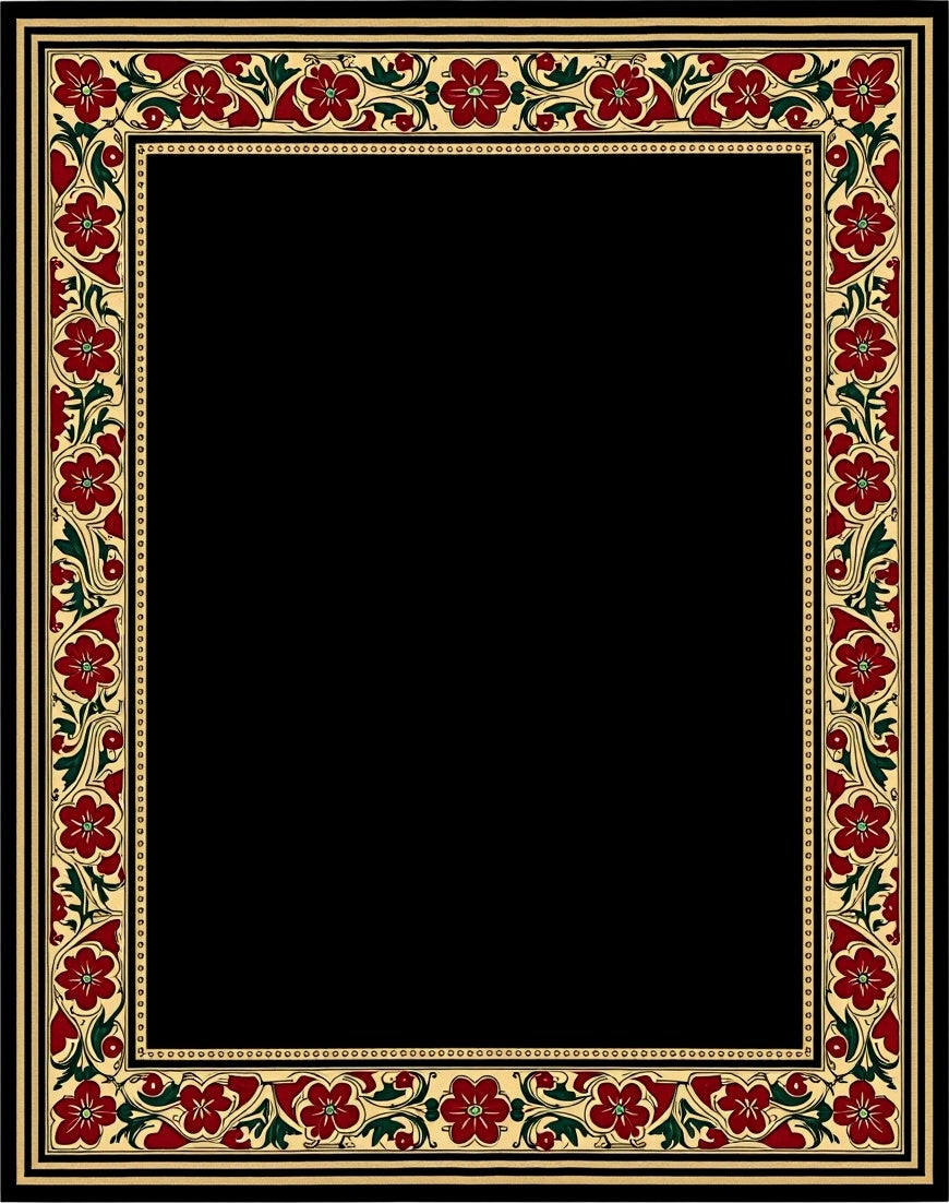 Rich Red Bloom Border With Green Accents Rug