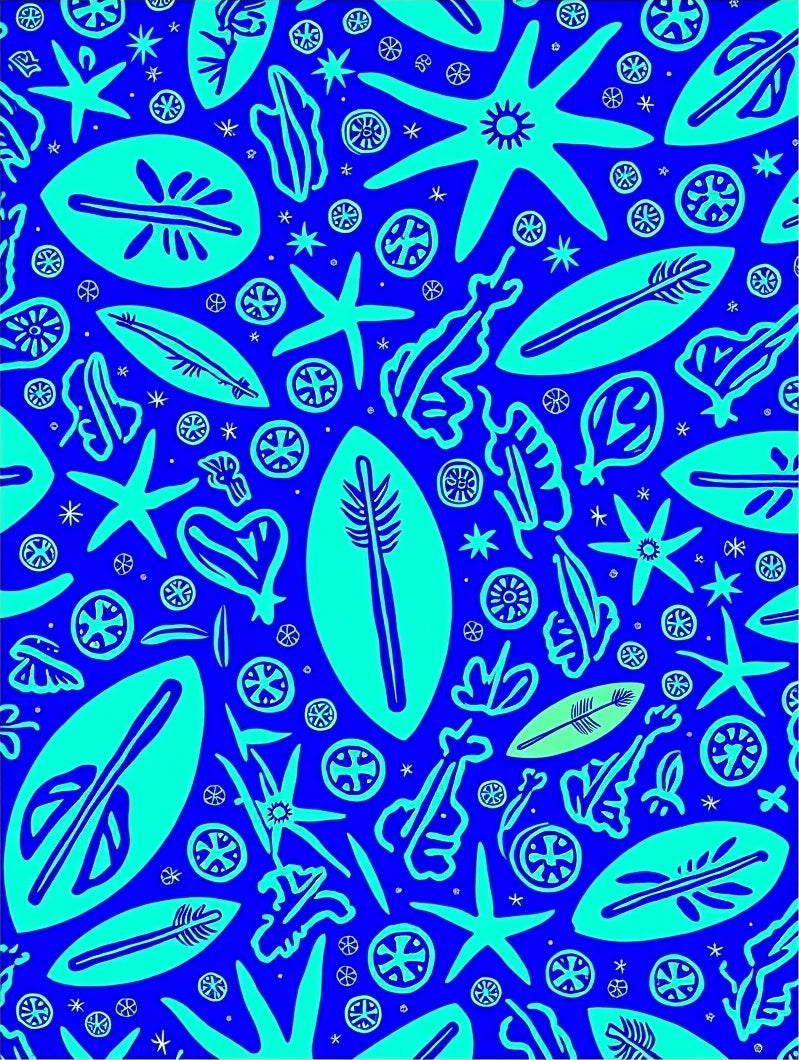 Vibrant Aqua Ocean Life Collage Rug