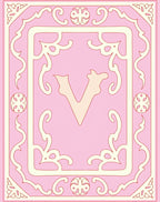 Pink Ivory Ornate Vintage Letter V Rug