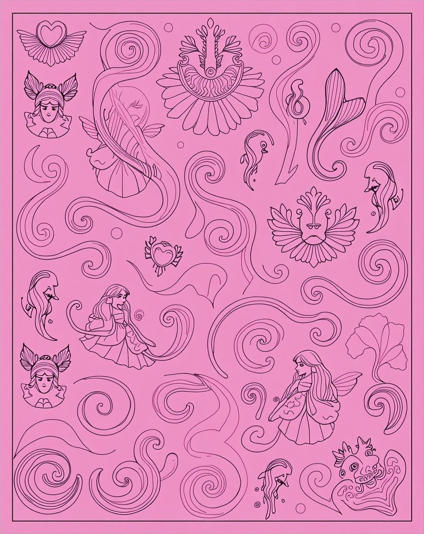 Whimsical Pink Fairy Swirl Collage Rug