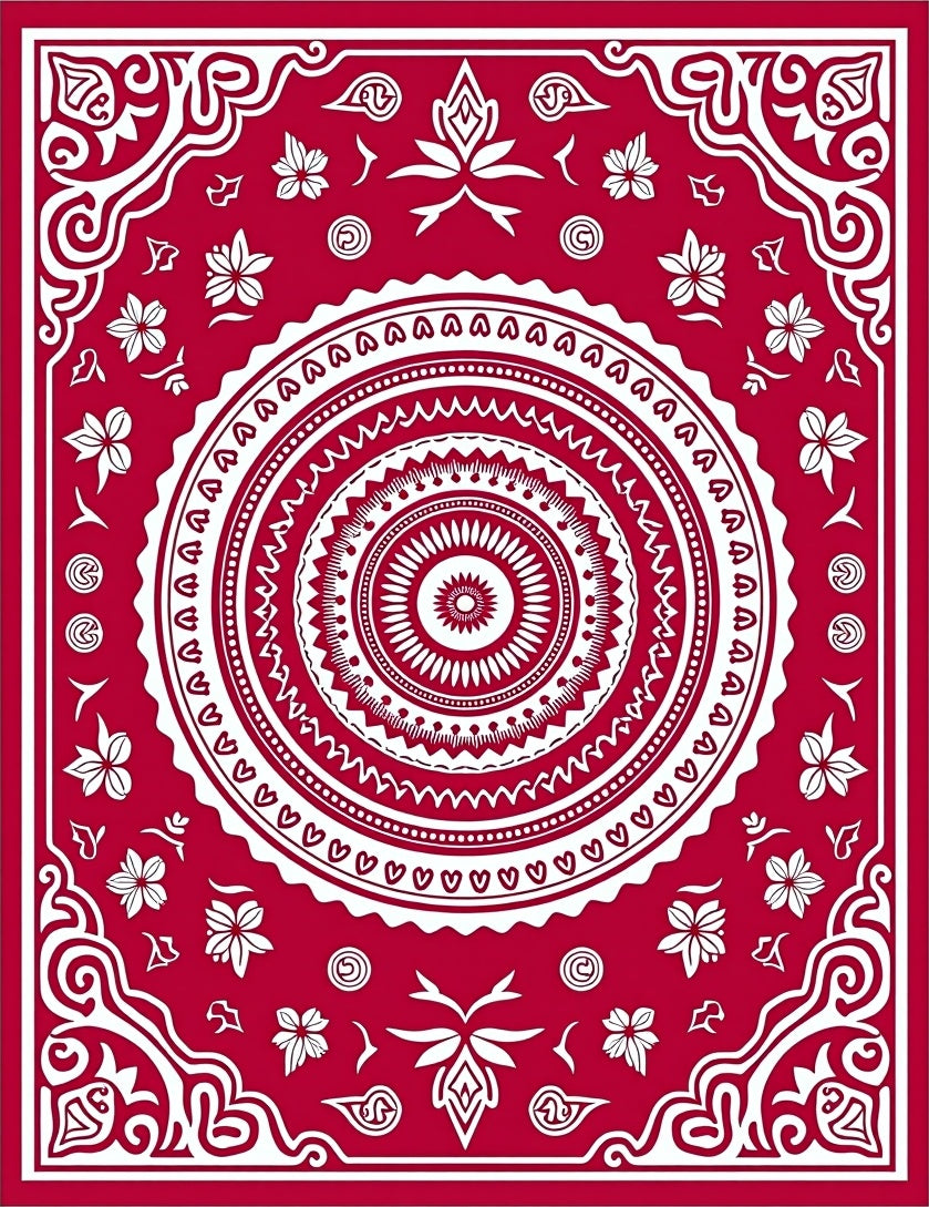 Crimson Floral Mandala Radial Rug