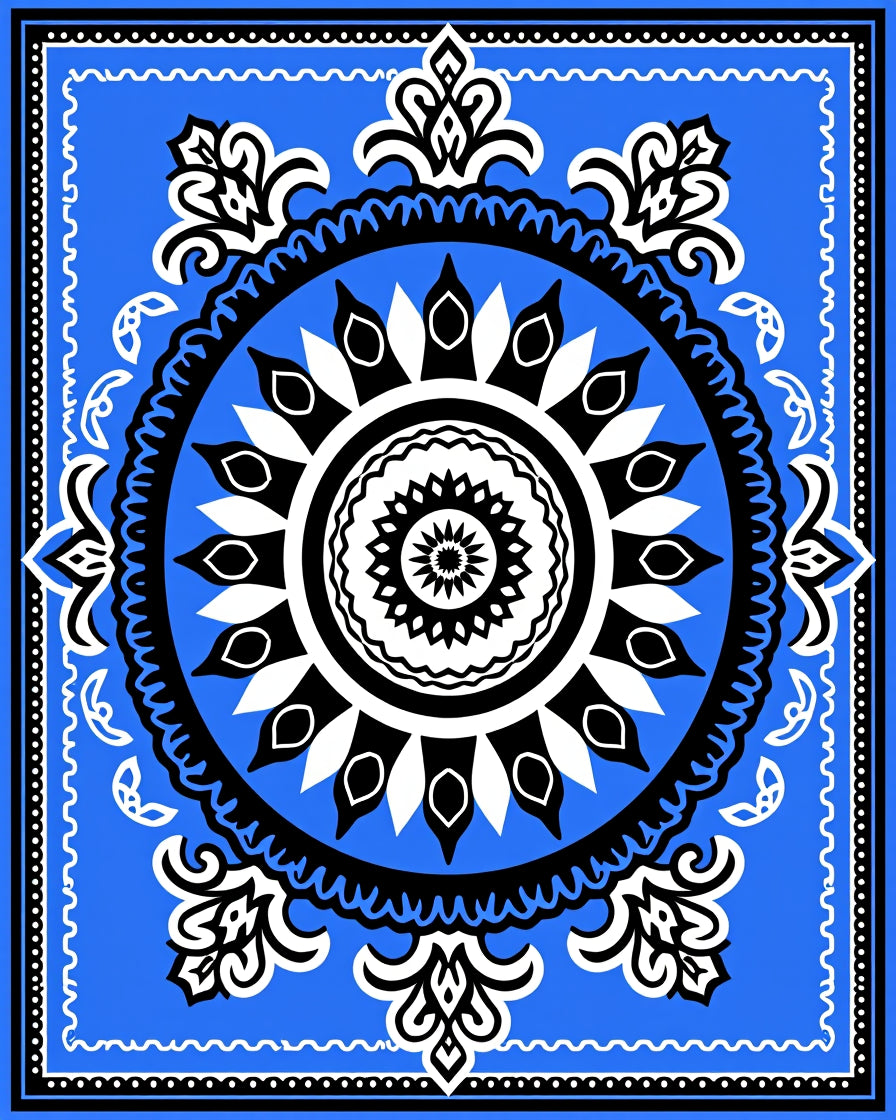 Bold Blue Black White Medallion Radiance Rug