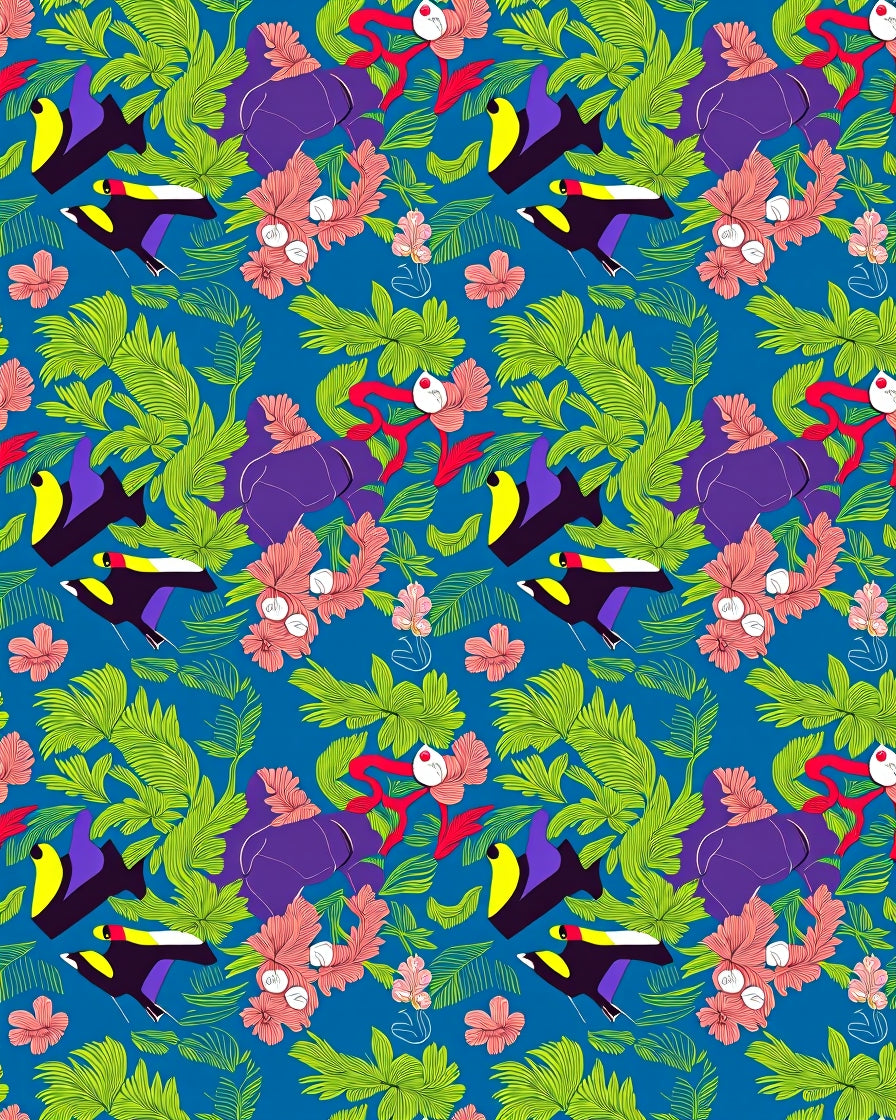 Vibrant Tropical Toucan Foliage Rug