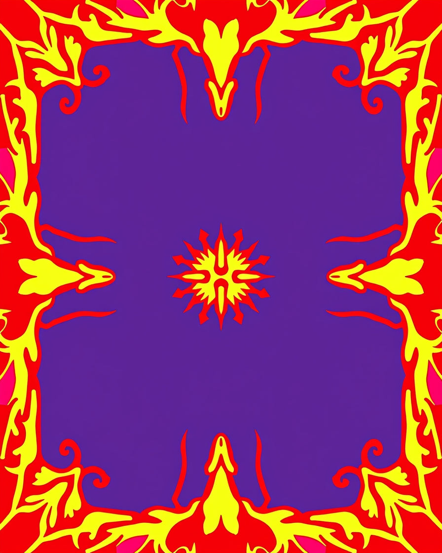 Psychedelic Scarlet Yellow Sunburst Rug